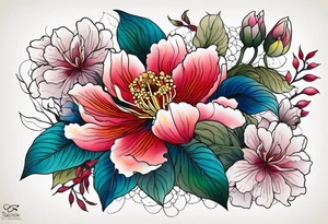 botanical, flowers, colorful, different tattoo idea