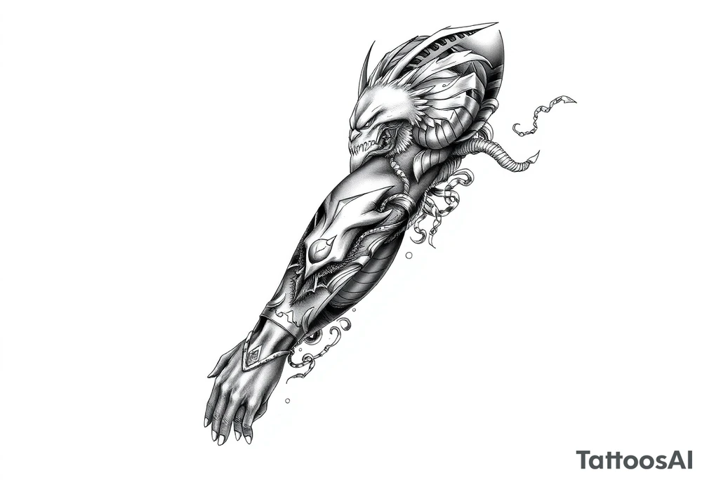 Full leg tattoo with jujutsu, Kaisen, solo leveling and demon slayer ideas tattoo idea