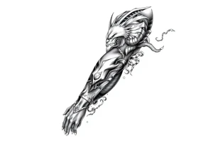 Full leg tattoo with jujutsu, Kaisen, solo leveling and demon slayer ideas tattoo idea