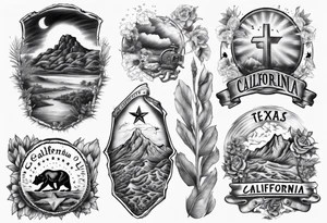 California on top and Texas on bottom theme arm sleeve tattoo idea
