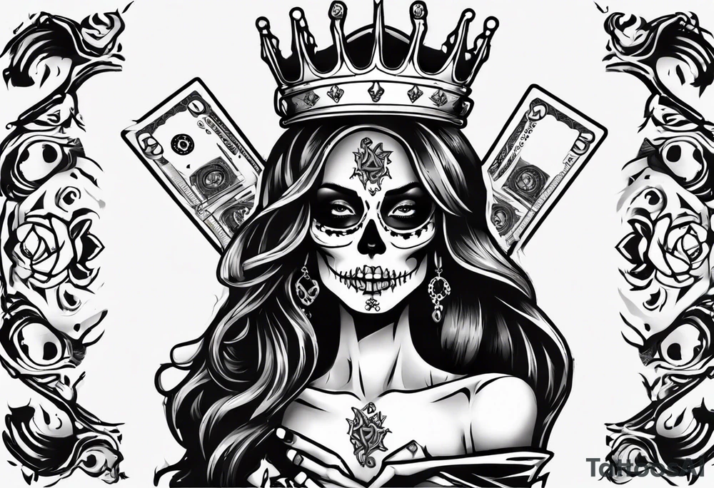 santa la muerta with money and crown
on the card tattoo idea