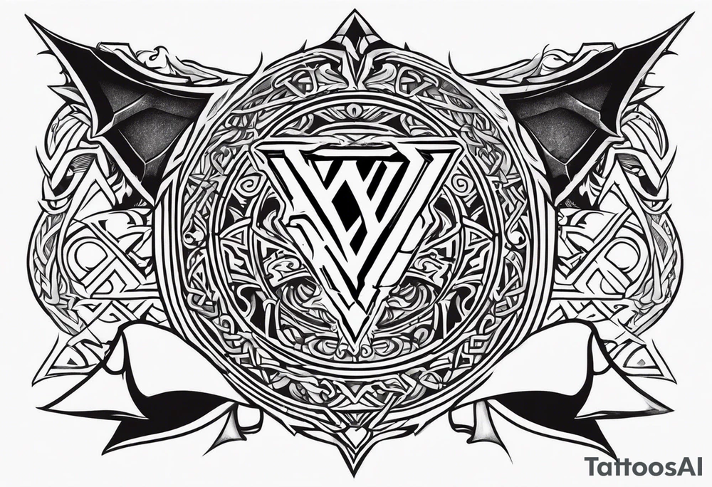 Valhalla sword shield dragon axe Valknut tattoo idea