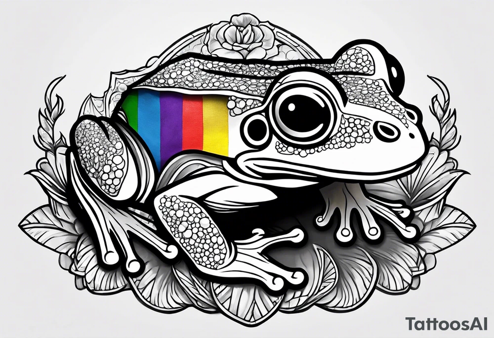 Small frog holding a rainbow flag tattoo idea