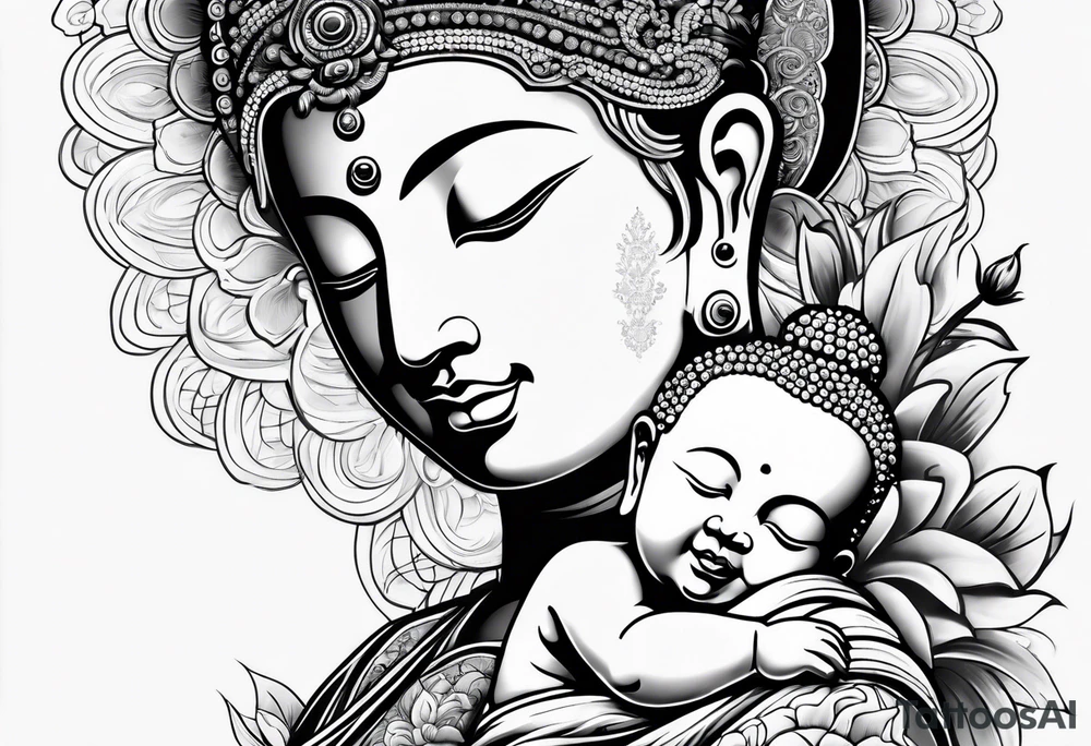Buddha carrying Buddha baby tattoo idea