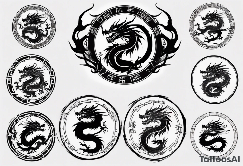 Chinese dragon in a circular shape with "02.03" written on its skin tattoo idea