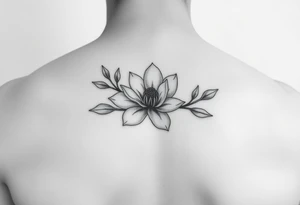 Magnolia branch black and white realistic minimalistic tattoo idea