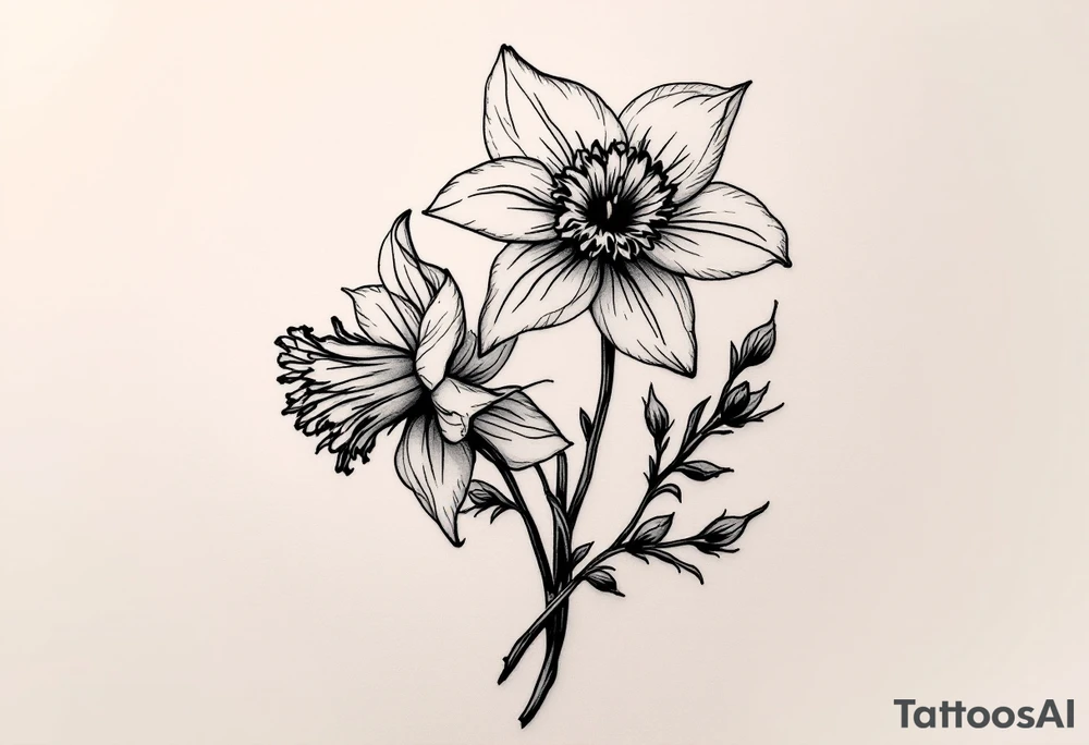 narcissus flowers, daffodils and holly. tattoo idea