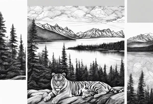 Do the whole forearm with half lion face half tiger face put something small to with boxing and make Canada British colombia  scenery of the city vancouver and forest scenery tattoo idea