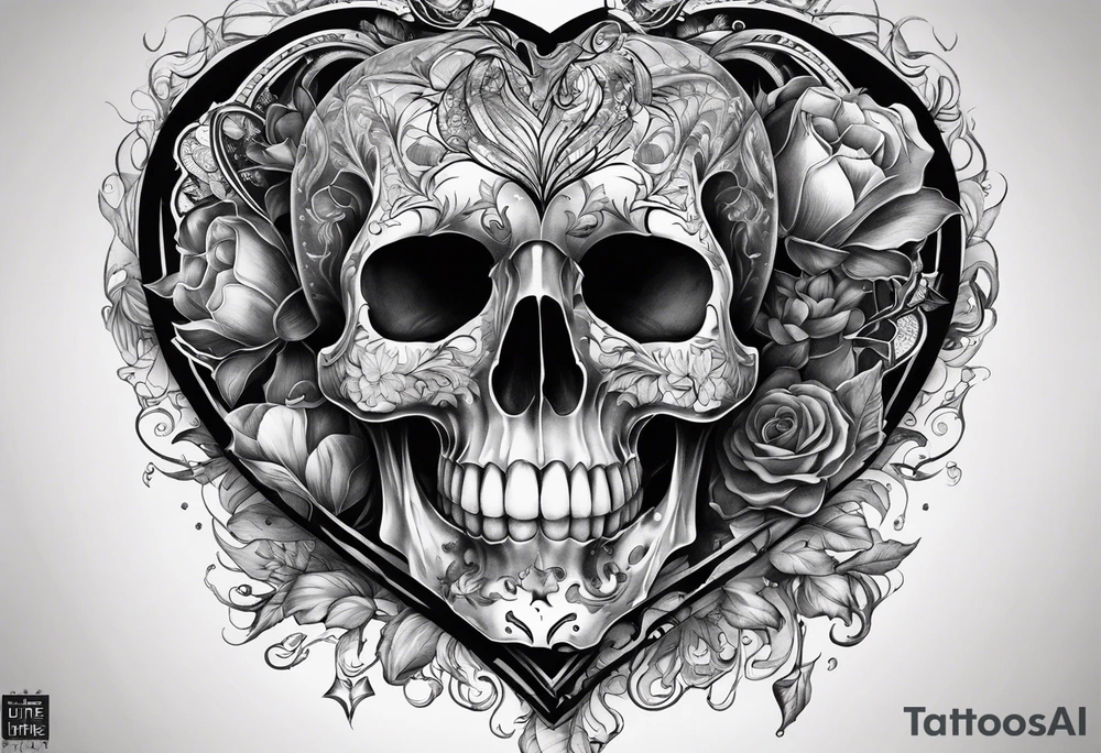 visceral heart fusioned with skull
half heart half skull tattoo idea