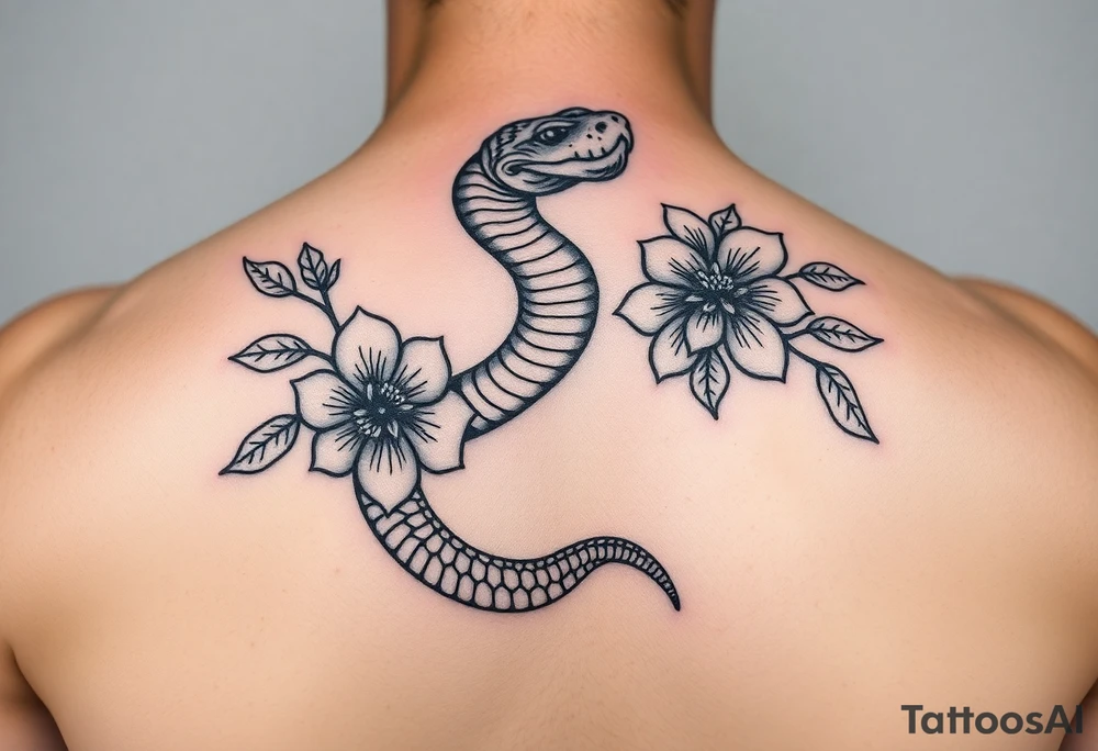snake and flowers
thats feminine simple but still distinctive with some kind of background tattoo idea