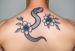snake and flowers
thats feminine simple but still distinctive with some kind of background tattoo idea