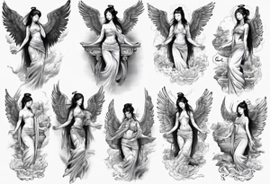 Asian angel on a balcony tattoo idea