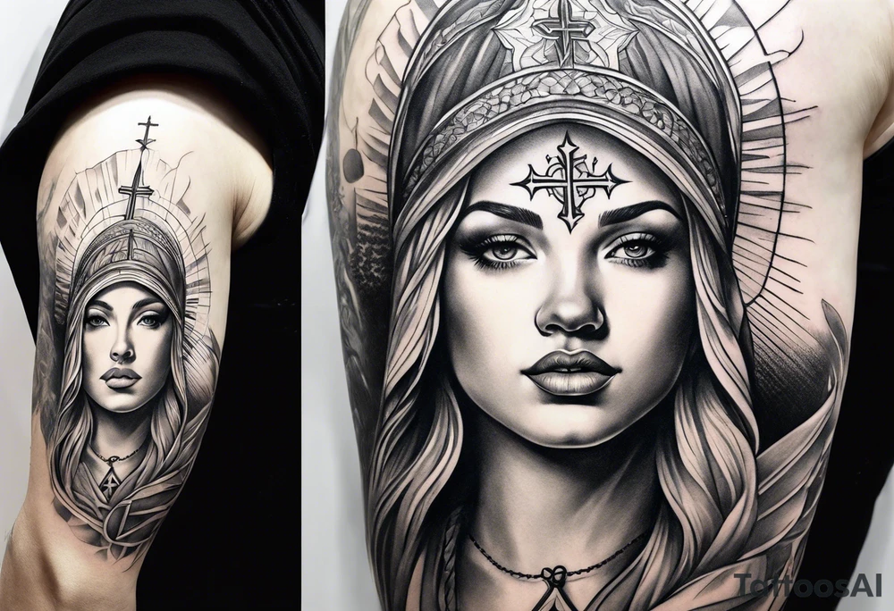 religious sleeve christian tattoo idea