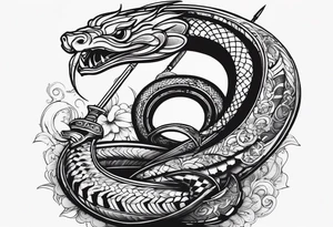 Aggresive Snakes with a sword, this design must be in a vertical vertical proportion. Additionaly the desing must be "Steampunk" type tattoo idea