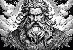 Zeus with a lightning bolt on clouds and hades in hell below tattoo idea