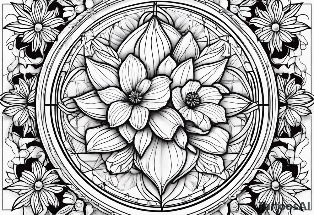 Daisy, Lilly of the valley, poppy, lily compass tattoo idea