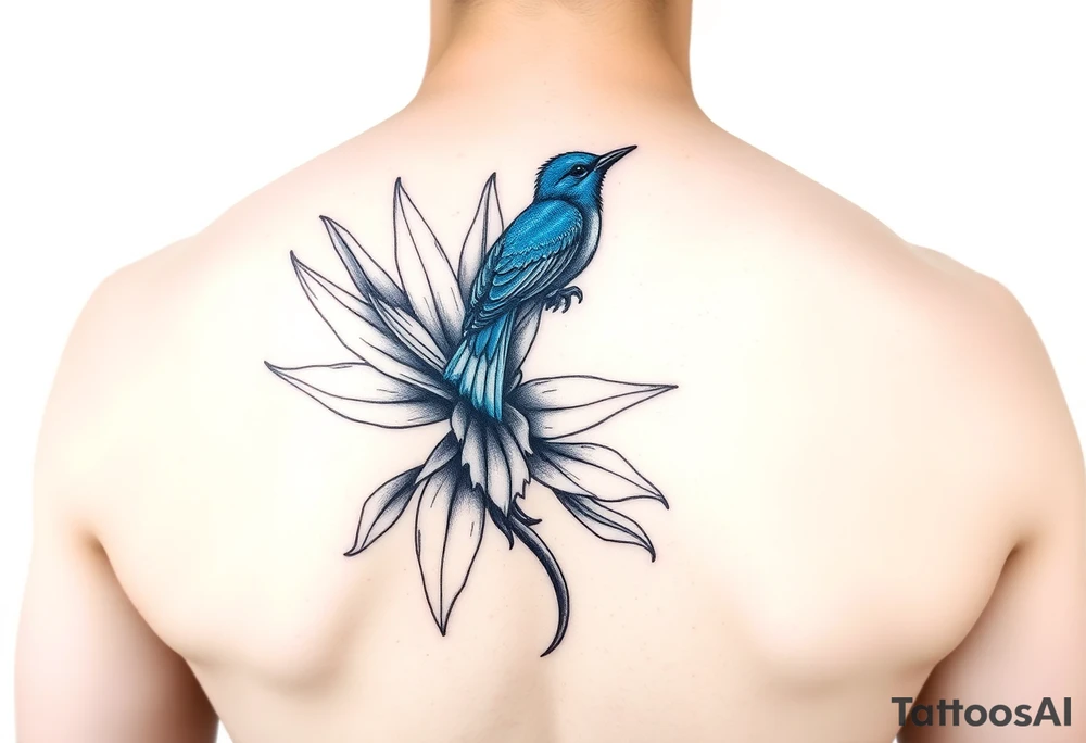 Bird of paradise flower with blue bird tattoo idea