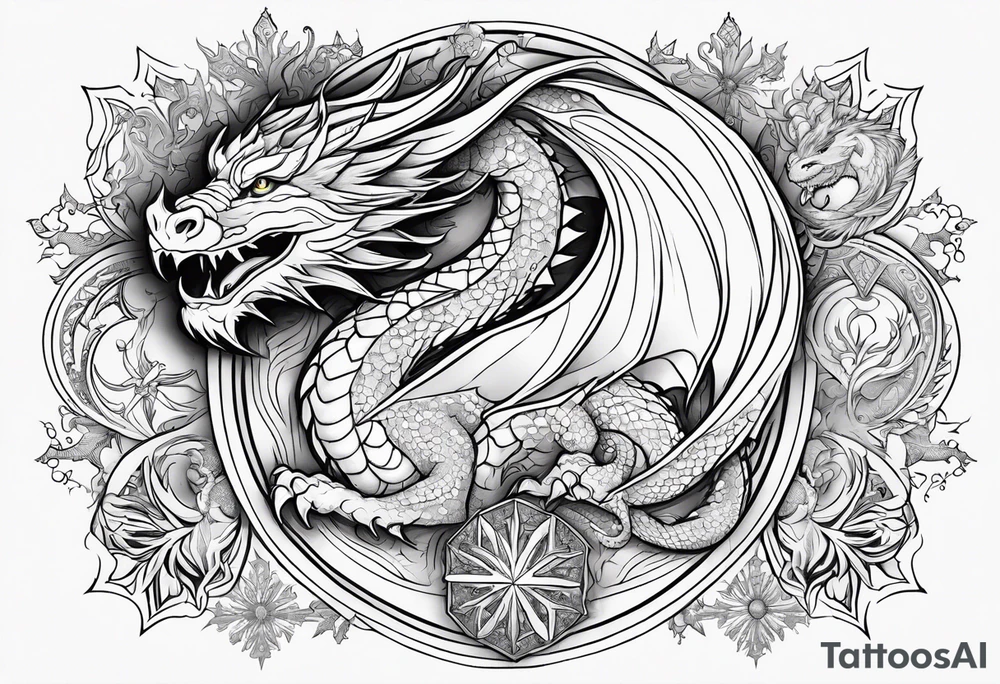 dragon cute , celestial, cross, snowflake tattoo idea