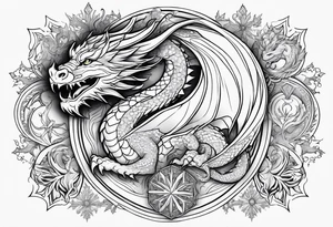 dragon cute , celestial, cross, snowflake tattoo idea