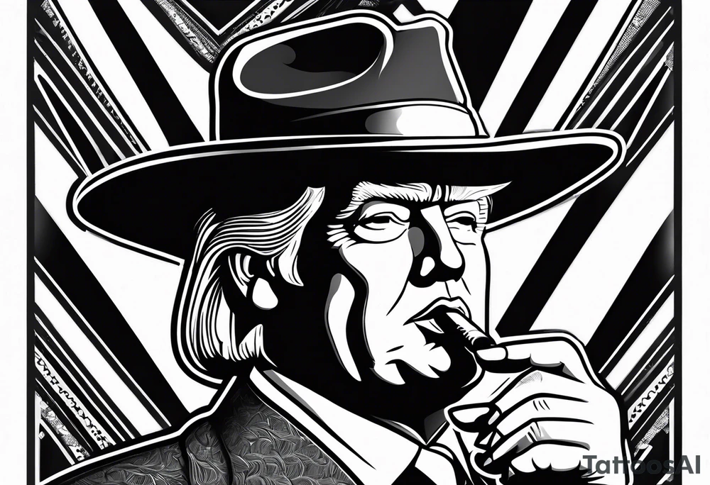 trump with hat smoking a cigarette tattoo idea