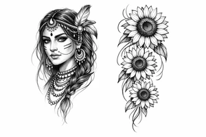 Indian Tribal with 3 cascading sunflowers tattoo idea