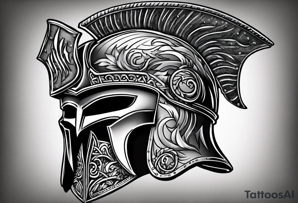 If you’re going thru hell keep going text wrapped around a spartan helmet. tattoo idea