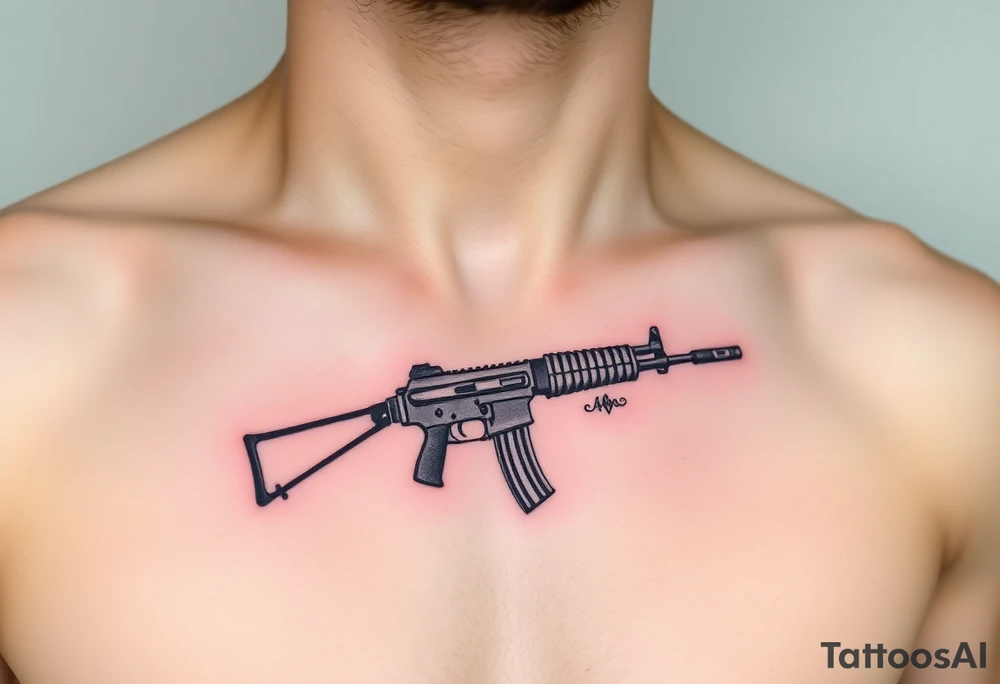 ak 47 black silhouette with floral details tattoo idea