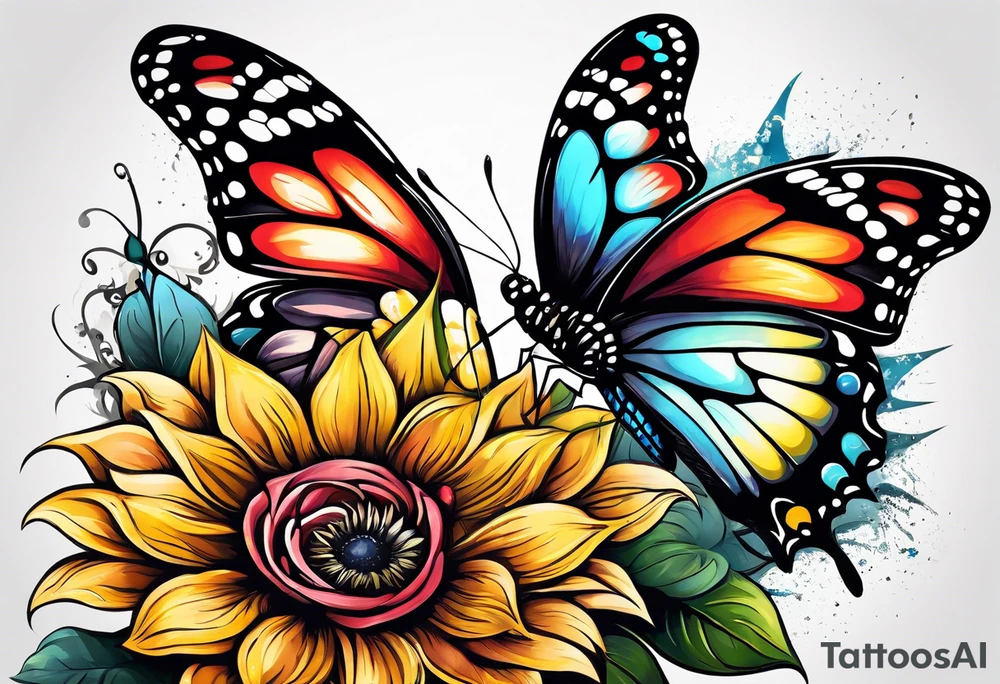 animal butterfly , flower rose, sunflower, tattoo idea