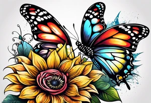 animal butterfly , flower rose, sunflower, tattoo idea