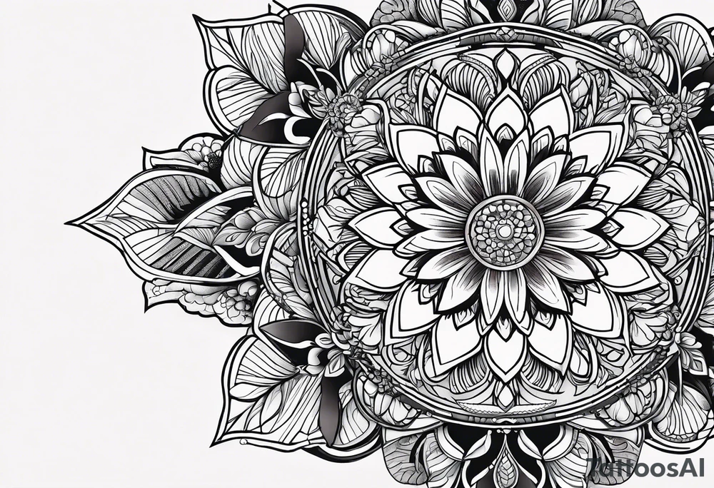 Geometric mandala flowers tattoo idea