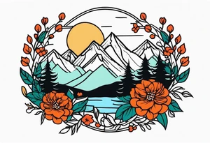 mountains
old school vintage simple traditional design with vintage flowers surrounding
bold color simple tattoo idea