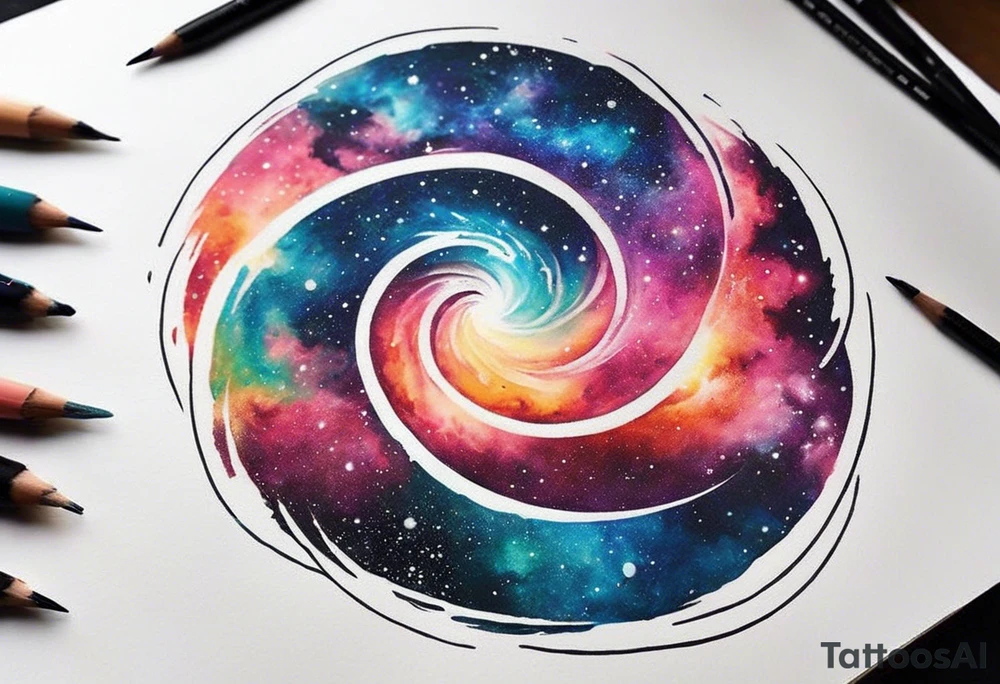 I want a spiral nebula space galaxy tattoo that's colorful and bright and cute and is nice to look at I don't want a traditional circle I want it like the ones thay look like an s shape and this tattoo will be on my left buttcheek and light colors I want more spread and less circle tattoo idea