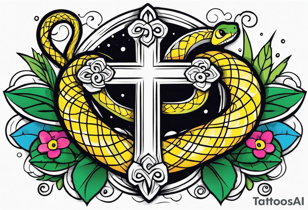 a cross with a snake around it tattoo idea
