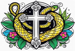 a cross with a snake around it tattoo idea