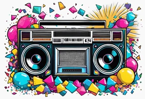 1980's style dance party with boom box and confetti in a beach theme. do not include cars tattoo idea
