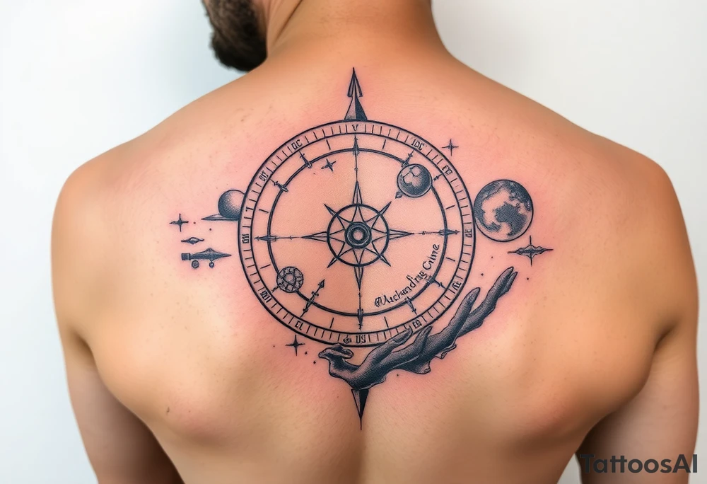 Astronomy tattoo integrated with the sands of time tattoo idea