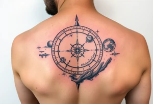 Astronomy tattoo integrated with the sands of time tattoo idea