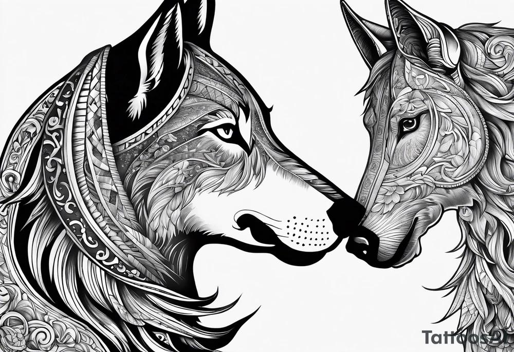 Cheval et loup avec les lettre H,G et S tattoo idea