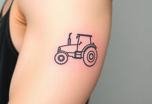A simple black line-art tractor outline, forming a continuous, elegant shape tattoo idea