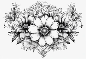 SLeve with flowers and geometrical design tattoo idea