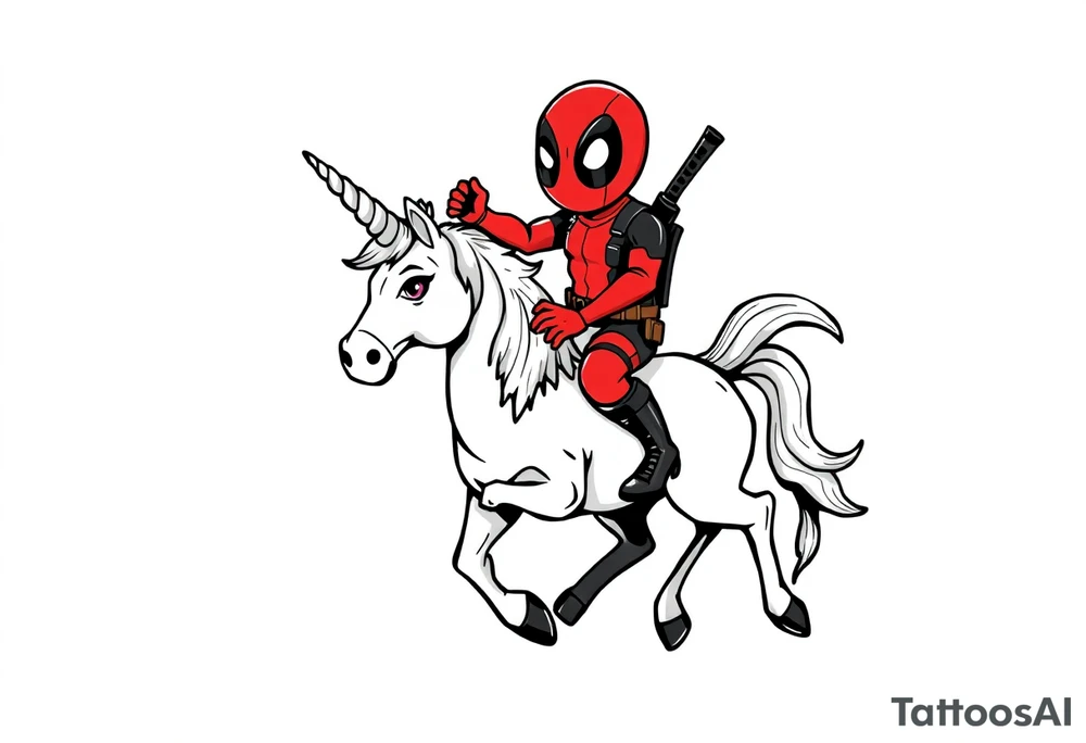 Deadpool riding unicorn tattoo idea