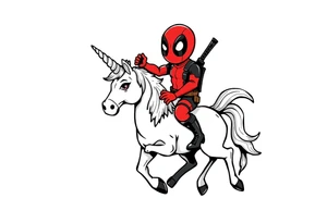 Deadpool riding unicorn tattoo idea