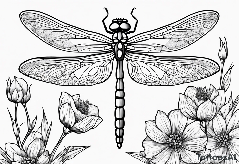 Dragonfly wildflowers simplistic minimalist tattoo idea