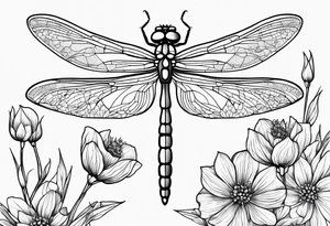 Dragonfly wildflowers simplistic minimalist tattoo idea
