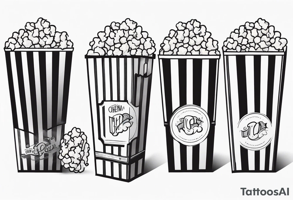 Traditional cinema Popcorn box with vertical stripes, fine line tattoo idea