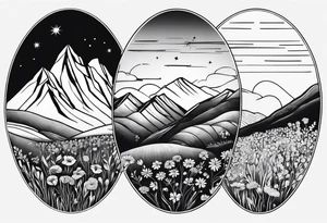 hills, wildflowers, sunshine, small on forearm, fine lines tattoo idea