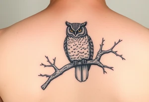 wise owl perched on ancient oak branch under starlit sky tattoo idea