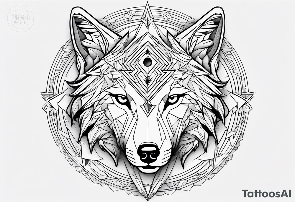 Futuristic design for Virgo zodiac sign and wolves tattoo idea