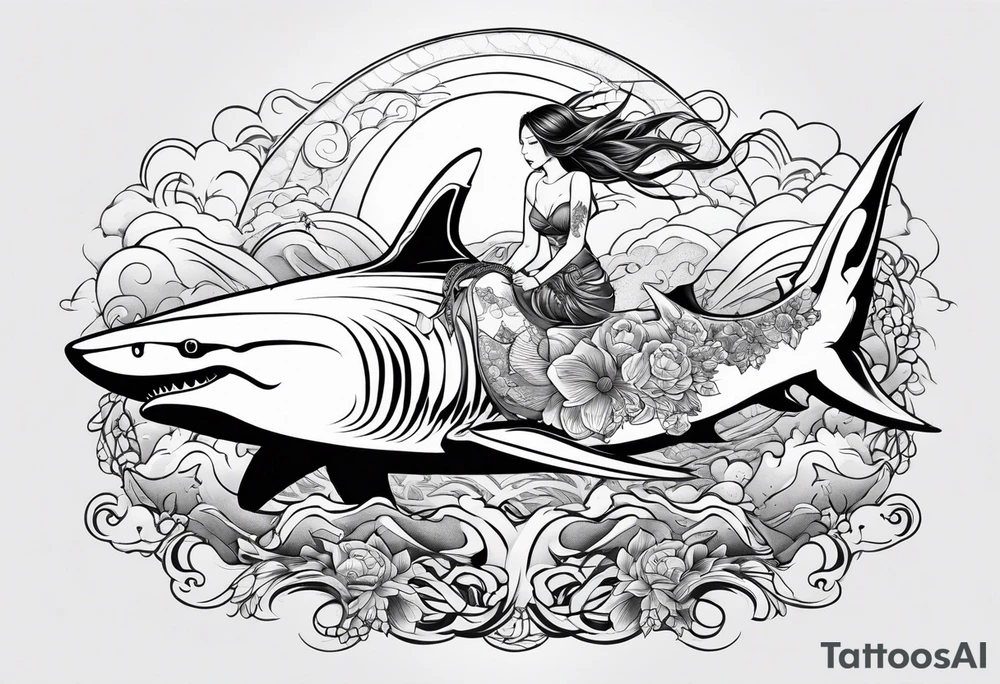 naked japanese girl riding shark tattoo idea
