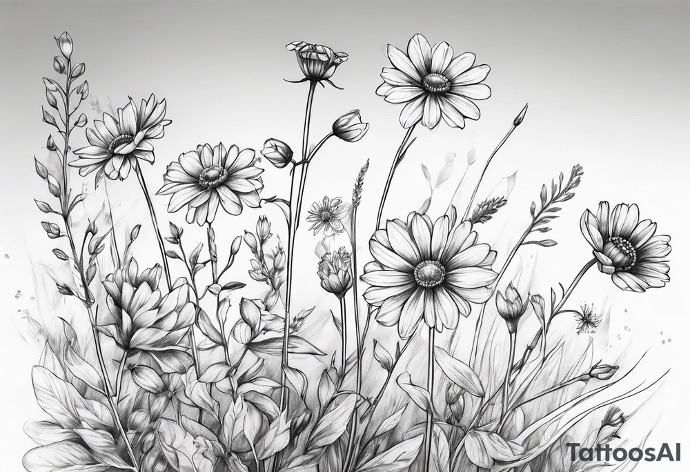 small long stem wildflowers tattoo idea